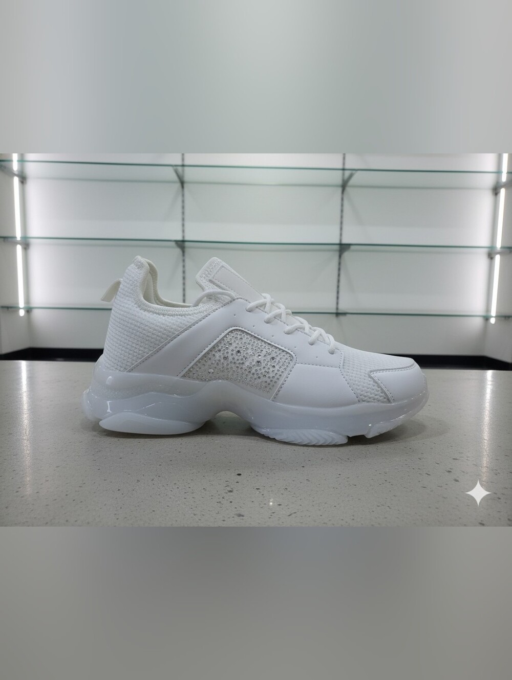Women's All-White Crystal Detail Comfort Sneakers